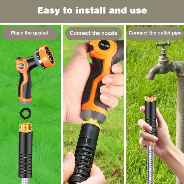 Alt view image 7 of 7 - Metal Garden Hose 100FT, Stainless Steel Water Hose with Nozzle, Flexible, Lightweight, Puncture Proof, Never Kink & Tangle, Heavy Duty Garden Hose for Yard and Outdoor
