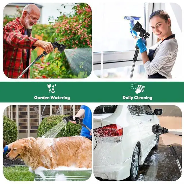 Alt view image 5 of 7 - Garden Hose 50ft, Heavy Duty Stainless Steel Water Hose with 10 Functional Nozzles, No Kink, Lightweight and Flexible, Easy to Use and Store, Strong and Sturdy, Suitable for Yard and Lawn