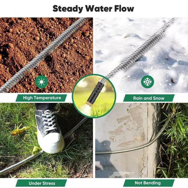 Alt view image 2 of 7 - Garden Hose 50ft, Heavy Duty Stainless Steel Water Hose with 10 Functional Nozzles, No Kink, Lightweight and Flexible, Easy to Use and Store, Strong and Sturdy, Suitable for Yard and Lawn