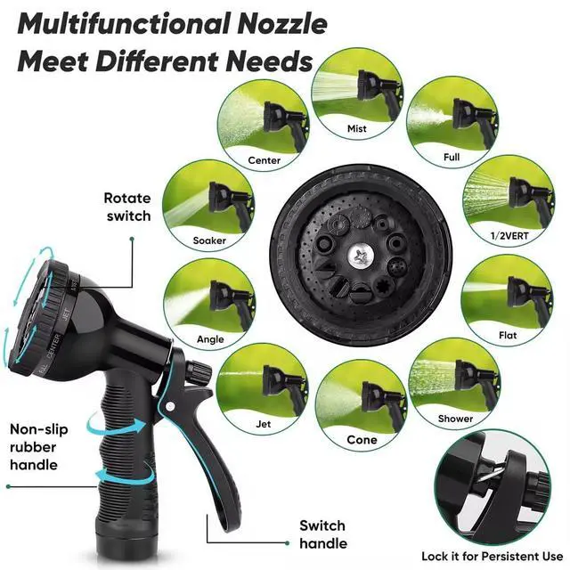 Alt view image 3 of 7 - Garden Hose 50ft, Heavy Duty Stainless Steel Water Hose with 10 Functional Nozzles, No Kink, Lightweight and Flexible, Easy to Use and Store, Strong and Sturdy, Suitable for Yard and Lawn