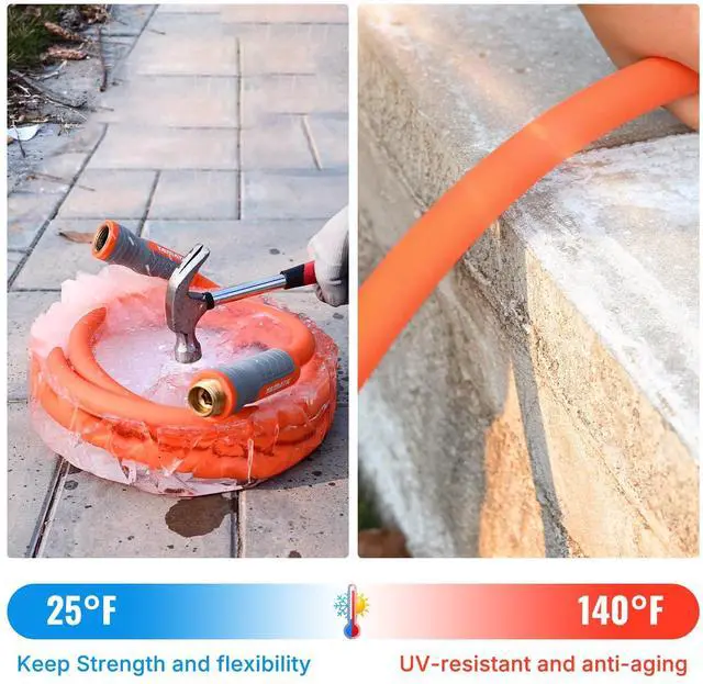 Alt view image 6 of 7 - Heavy Duty Garden Hose 5/8 in x 75 ft with Swivel Fitting, Super Flexible Water Hose, All-weather, Lightweight, Burst 600 PSI