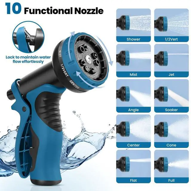 Alt view image 2 of 7 - Garden Hose 50FT, Water Hose with 10 Function Nozzle, Garden Hose Metal with Leak-proof Connectors, Kink-Free & Ultra Flexible, Rust/Pet/Puncture Proof for Lawn, Yard, RV, Car Wash, 550PSI