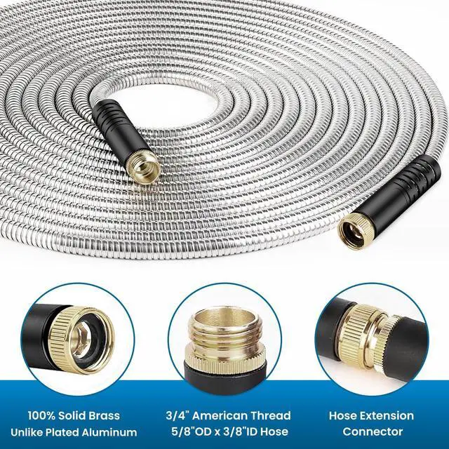 Alt view image 3 of 7 - Garden Hose 50FT, Water Hose with 10 Function Nozzle, Garden Hose Metal with Leak-proof Connectors, Kink-Free & Ultra Flexible, Rust/Pet/Puncture Proof for Lawn, Yard, RV, Car Wash, 550PSI