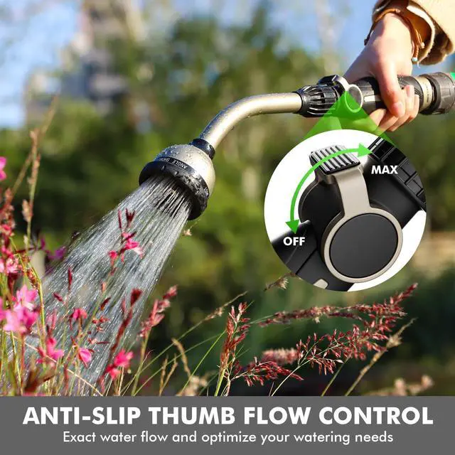 Alt view image 3 of 7 - Watering Wand Heavy Duty, Metal Garden Hose Wand with 10 Spray Patterns, 15-Inch Long Hose Nozzle Sprayer with Thumb Flow Control, Ideal to Water Hanging Baskets and Shrubs