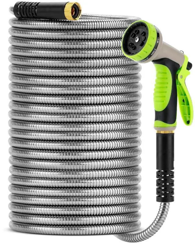 Main image of Metal Garden Hose with 10 Functions Spray Nozzle, 100 Feet, No Kink