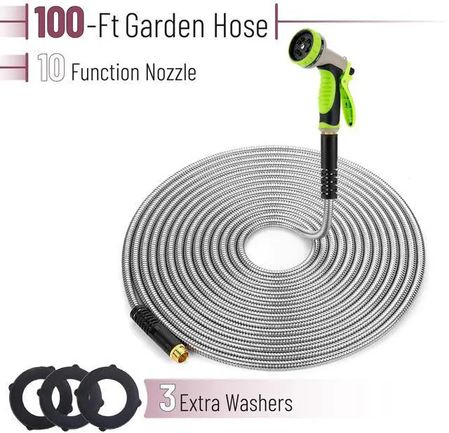 Alt view image 2 of 7 - Metal Garden Hose with 10 Functions Spray Nozzle, 100 Feet, No Kink