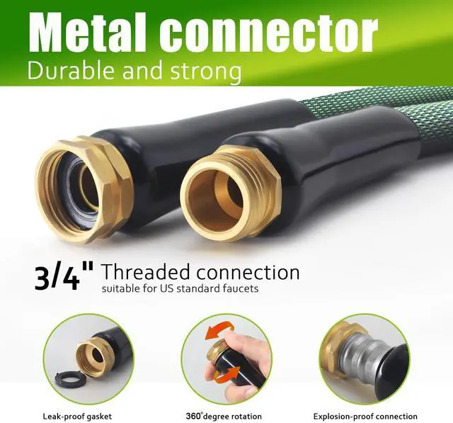 Alt view image 3 of 7 - Garden Hose 100 FT, Heavy Duty Water Hose with Aluminum Fittings, Puncture Proof All-weather, Ultra-Lightweight and Flexible, Watering and Cleaning for Outdoor, Lawn