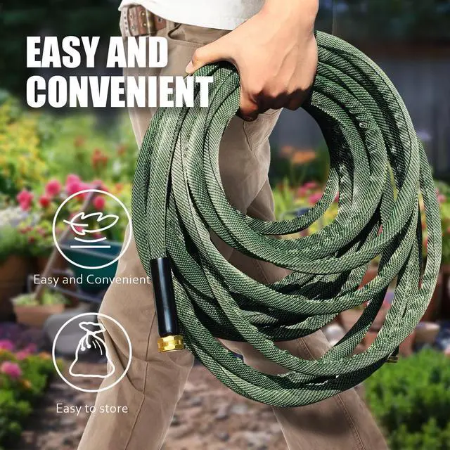 Alt view image 5 of 7 - Garden Hose 100 FT, Heavy Duty Water Hose with Aluminum Fittings, Puncture Proof All-weather, Ultra-Lightweight and Flexible, Watering and Cleaning for Outdoor, Lawn