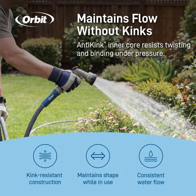 Alt view image 2 of 7 - Fabric Garden Hose - 100 ft x 5/8 in - Heavy-Duty Fabric - Durable ExoJacket Construction - Antikink Technology for Constant Water Flow - Lightweight Professional-Grade Hose - 33180