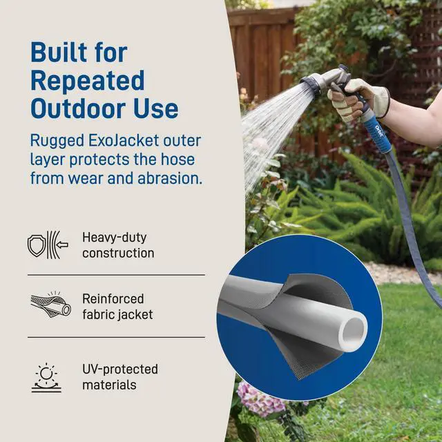 Alt view image 3 of 7 - Fabric Garden Hose - 100 ft x 5/8 in - Heavy-Duty Fabric - Durable ExoJacket Construction - Antikink Technology for Constant Water Flow - Lightweight Professional-Grade Hose - 33180