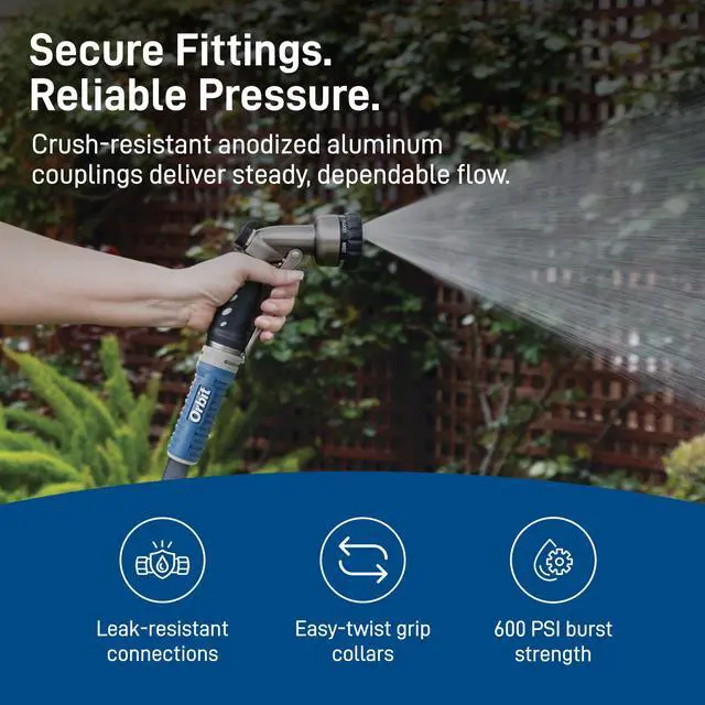 Alt view image 5 of 7 - Fabric Garden Hose - 100 ft x 5/8 in - Heavy-Duty Fabric - Durable ExoJacket Construction - Antikink Technology for Constant Water Flow - Lightweight Professional-Grade Hose - 33180