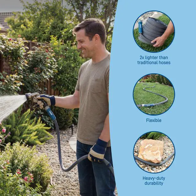 Alt view image 6 of 7 - Fabric Garden Hose - 100 ft x 5/8 in - Heavy-Duty Fabric - Durable ExoJacket Construction - Antikink Technology for Constant Water Flow - Lightweight Professional-Grade Hose - 33180