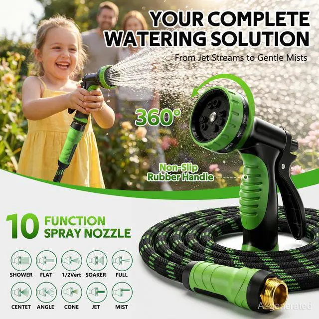 Alt view image 4 of 7 - NON-EXPANDABLE Garden Hose 25 FT, Heavy Duty Steel Metal Flexible Water Hose with 10-Function Spray Nozzle, Durable Fabric Skin, No Kinks & Leak-Proof with Upgraded Handle