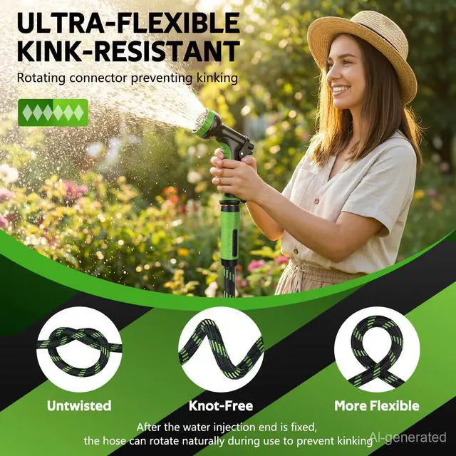 Alt view image 5 of 7 - NON-EXPANDABLE Garden Hose 25 FT, Heavy Duty Steel Metal Flexible Water Hose with 10-Function Spray Nozzle, Durable Fabric Skin, No Kinks & Leak-Proof with Upgraded Handle