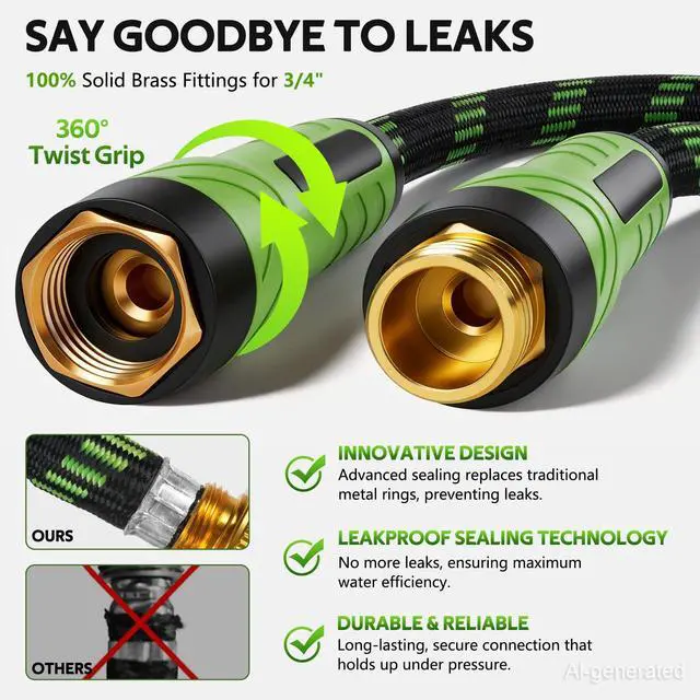 Alt view image 3 of 7 - NON-EXPANDABLE Garden Hose 25 FT, Heavy Duty Steel Metal Flexible Water Hose with 10-Function Spray Nozzle, Durable Fabric Skin, No Kinks & Leak-Proof with Upgraded Handle