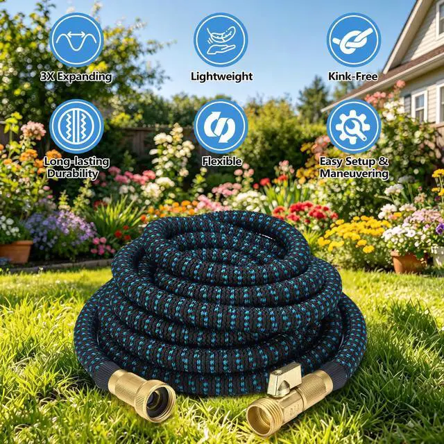 Alt view image 2 of 7 - 100 ft Expandable Garden Hose - Superior Strength 3750D - 3 -Layer Latex Core Garden HoseS - Expanding Water hoses - Extra Strong Brass Connectors/Storage Bag