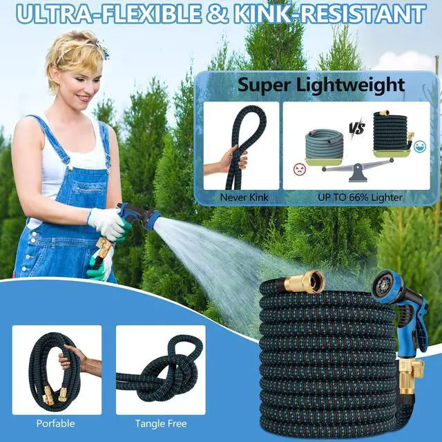 Alt view image 4 of 7 - 100 ft Expandable Garden Hose - Superior Strength 3750D - 3 -Layer Latex Core Garden HoseS - Expanding Water hoses - Extra Strong Brass Connectors/Storage Bag