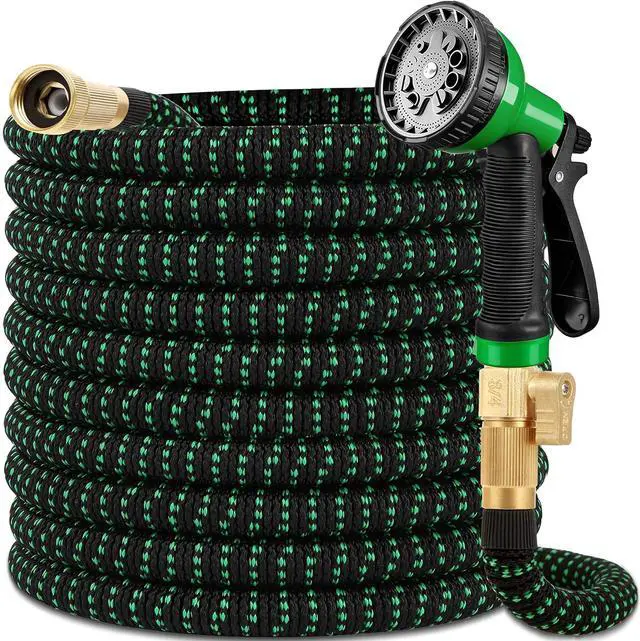 Main image of 100 ft Expandable Garden Hose - All New 2026 Retractable Water Hose with 3/4" Solid Brass Fittings, Extra Strength Fabric - Flexible Expanding Hose with 10 Pattern Spray Nozzle