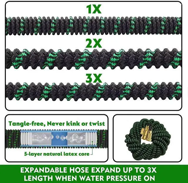 Alt view image 3 of 7 - Expanding Garden Hose 50 ft - Expandable Garden Hose Leak-Proof with 4 -Layer Latex Core - 2026 Version/New Patented,Lightweight, Durable, No-Kink Flexible Retractable Water Hose