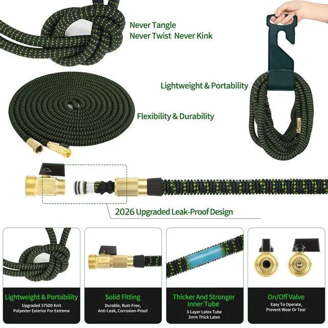 Alt view image 4 of 7 - Expanding Garden Hose 50 ft - Expandable Garden Hose Leak-Proof with 4 -Layer Latex Core - 2026 Version/New Patented,Lightweight, Durable, No-Kink Flexible Retractable Water Hose