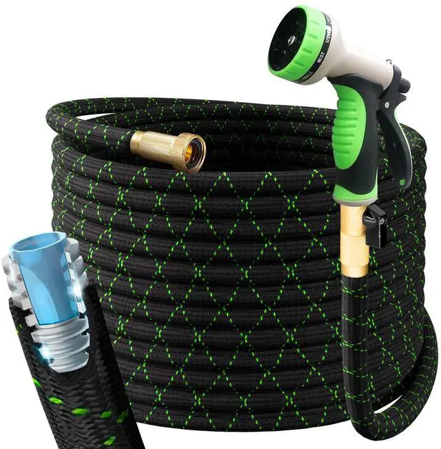 Alt view image 7 of 7 - Garden Hose, NON-EXPANDABLE 25 Feet Premium Quality Stainless Steel Metal Water Hose with Durable Fabric Skin, Hose For Commercial, Residential Use, Bonus 10-way Spray Nozzle (25 Ft, Black)