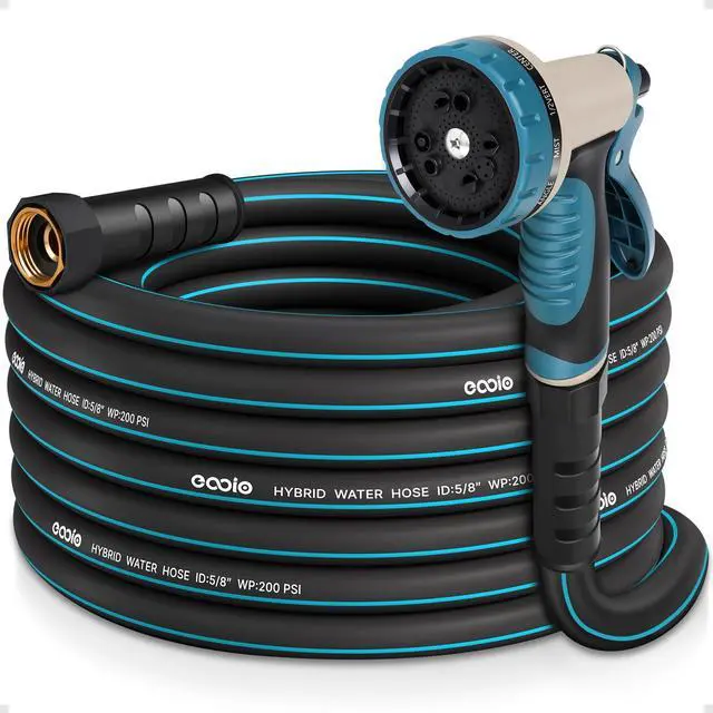 Main image of Garden Hose 25 ft x 5/8" with Nozzle, Water Hose Heavy Duty Flexible, Lightweight Kink-less Hybrid Hose with Swivel Handle, Male to Female Fittings