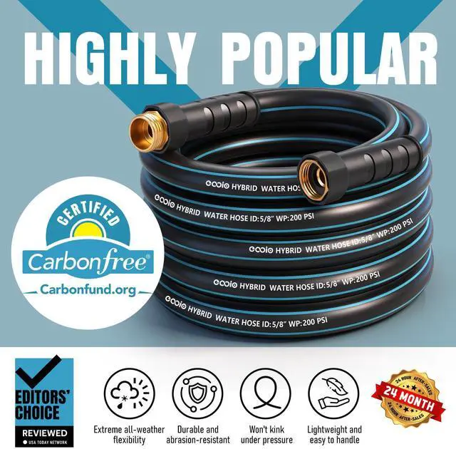 Alt view image 2 of 7 - Garden Hose 25 ft x 5/8" with Nozzle, Water Hose Heavy Duty Flexible, Lightweight Kink-less Hybrid Hose with Swivel Handle, Male to Female Fittings