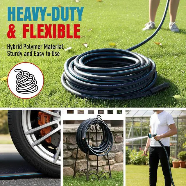 Alt view image 5 of 7 - Garden Hose 25 ft x 5/8" with Nozzle, Water Hose Heavy Duty Flexible, Lightweight Kink-less Hybrid Hose with Swivel Handle, Male to Female Fittings