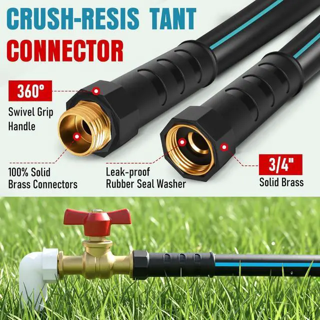 Alt view image 6 of 7 - Garden Hose 25 ft x 5/8" with Nozzle, Water Hose Heavy Duty Flexible, Lightweight Kink-less Hybrid Hose with Swivel Handle, Male to Female Fittings