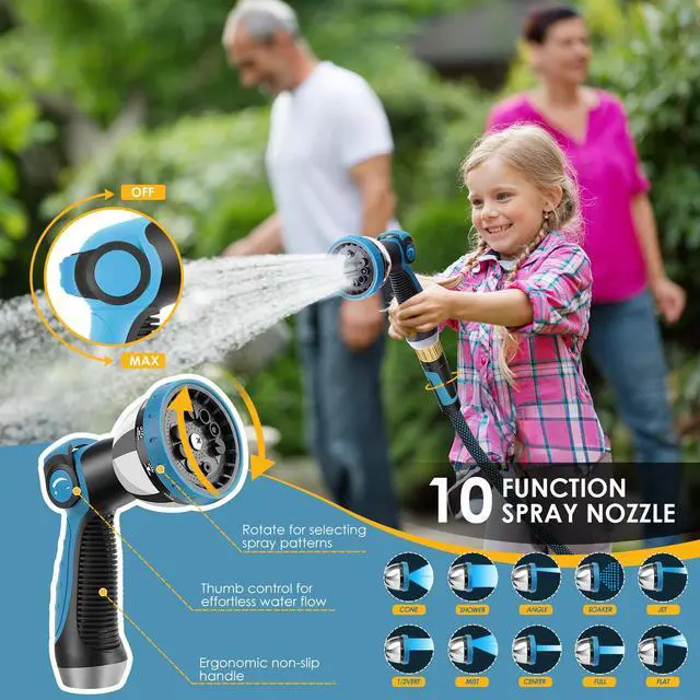 Alt view image 5 of 7 - Non-Expandable Garden Hose 100 FT, Lightweight Hose with 10 Function Spray Nozzle, Kink-Free Flexible Water Hose, Durable, Leak-Proof, 360° Swivel Connectors, Portable Storage Strap