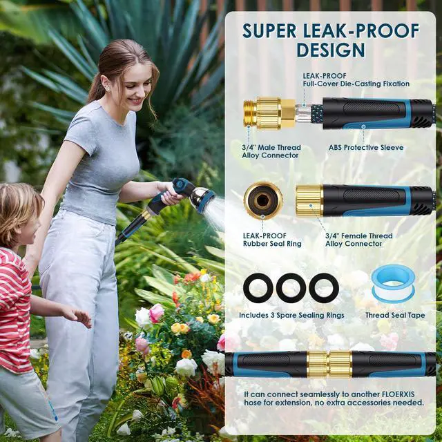 Alt view image 6 of 7 - Non-Expandable Garden Hose 100 FT, Lightweight Hose with 10 Function Spray Nozzle, Kink-Free Flexible Water Hose, Durable, Leak-Proof, 360° Swivel Connectors, Portable Storage Strap