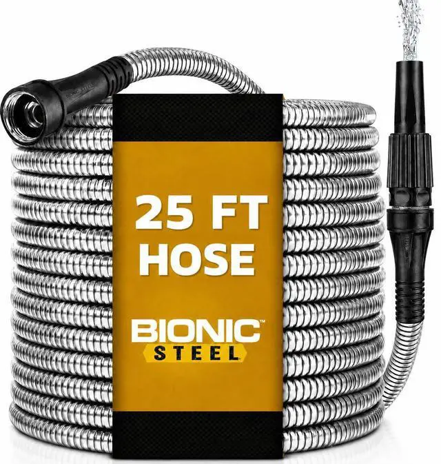 Main image of 25 Ft Metal Garden Hose with Nozzle, 25Ft x 5/8 In. Premium 304 Stainless Steel Metal Water Hose, Flexible Non Kinking, Lightweight, Heavy Duty, for Yard, Outdoor