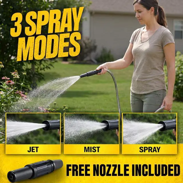 Alt view image 3 of 7 - 100 Ft Metal Garden Hose with Sprayer Nozzle, Non Kinking Designed Stainless Steel Heavy Duty Water Hose 100 Ft x 5/8 in. Flexible NON Expandable for Uninterrupted Water Flow, 500 PSI