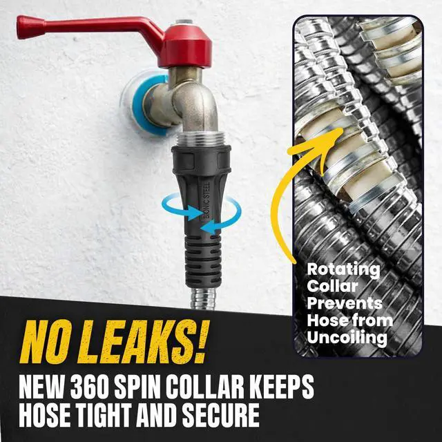 Alt view image 5 of 7 - 100 Ft Metal Garden Hose with Sprayer Nozzle, Non Kinking Designed Stainless Steel Heavy Duty Water Hose 100 Ft x 5/8 in. Flexible NON Expandable for Uninterrupted Water Flow, 500 PSI