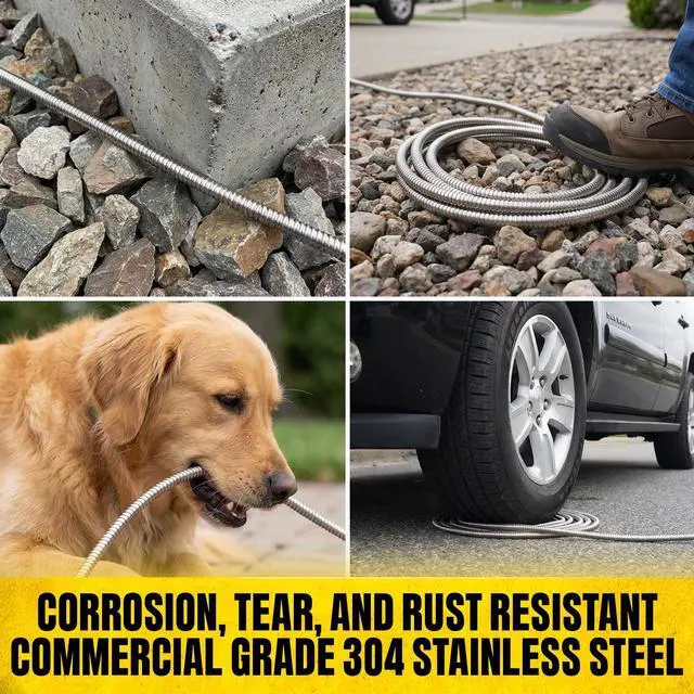 Alt view image 6 of 7 - 100 Ft Metal Garden Hose with Sprayer Nozzle, Non Kinking Designed Stainless Steel Heavy Duty Water Hose 100 Ft x 5/8 in. Flexible NON Expandable for Uninterrupted Water Flow, 500 PSI