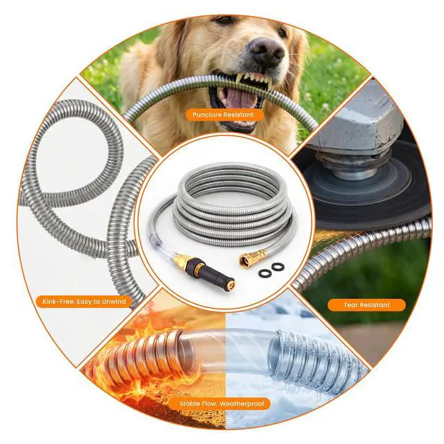 Alt view image 7 of 7 - Stainless Steel Garden Hose 100 FT, Heavy Duty Expandable Water Hose, No-Kink, No Bite, Flexible Garden Hoses for Yard, RV, Car