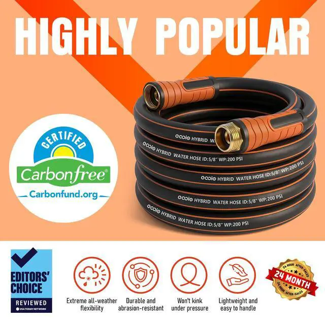 Alt view image 2 of 7 - Garden Hose 25 ft x 5/8", Heavy Duty Water Hose, Flexible and Durable, Kink Resistant Lightweight Hybrid Hose, Leakproof Yard Hose with Male to Female Fittings