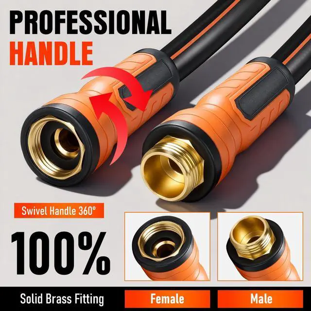 Alt view image 4 of 7 - Garden Hose 25 ft x 5/8", Heavy Duty Water Hose, Flexible and Durable, Kink Resistant Lightweight Hybrid Hose, Leakproof Yard Hose with Male to Female Fittings