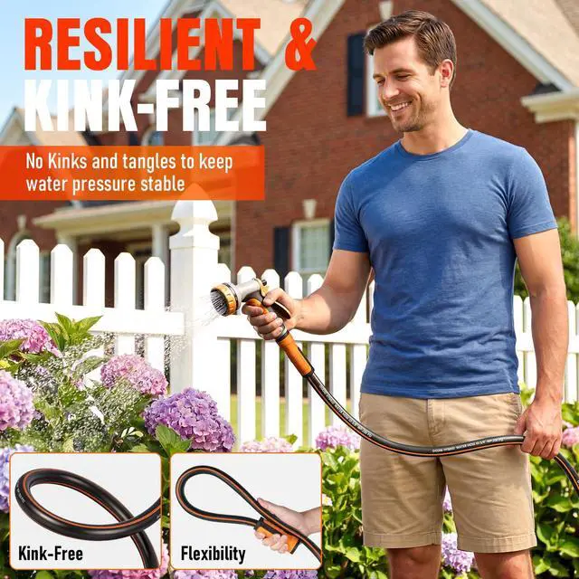 Alt view image 3 of 7 - Garden Hose 25 ft x 5/8", Heavy Duty Water Hose, Flexible and Durable, Kink Resistant Lightweight Hybrid Hose, Leakproof Yard Hose with Male to Female Fittings