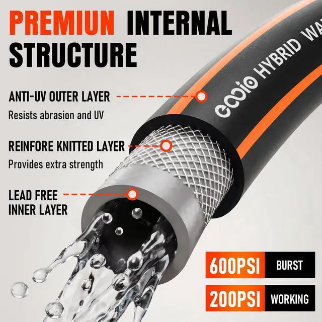 Alt view image 5 of 7 - Garden Hose 25 ft x 5/8", Heavy Duty Water Hose, Flexible and Durable, Kink Resistant Lightweight Hybrid Hose, Leakproof Yard Hose with Male to Female Fittings