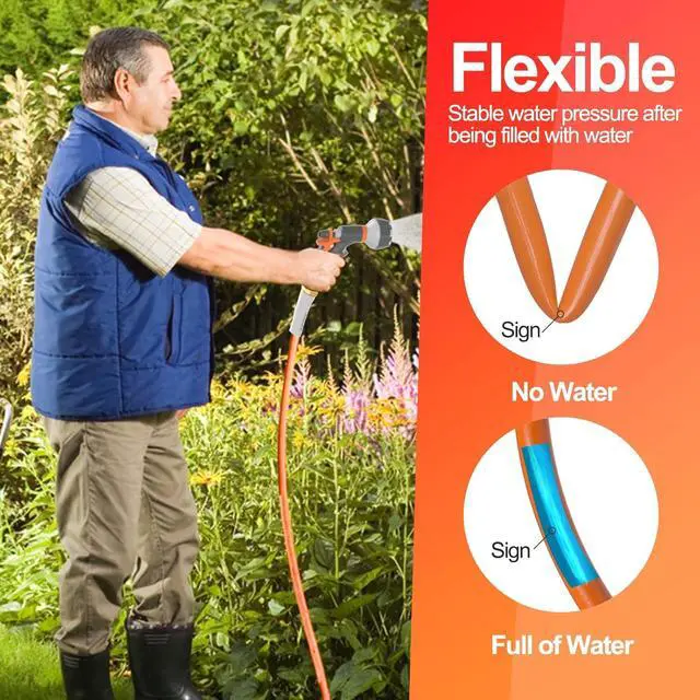 Alt view image 3 of 7 - Garden Hose 50 ft x 5/8 in Heavy Duty, Flexible and Lightweight Water Hose, Burst 600 psi, Kink-less Hybrid Rubber Hose for Backyard, 3/4'' Brass Fittings