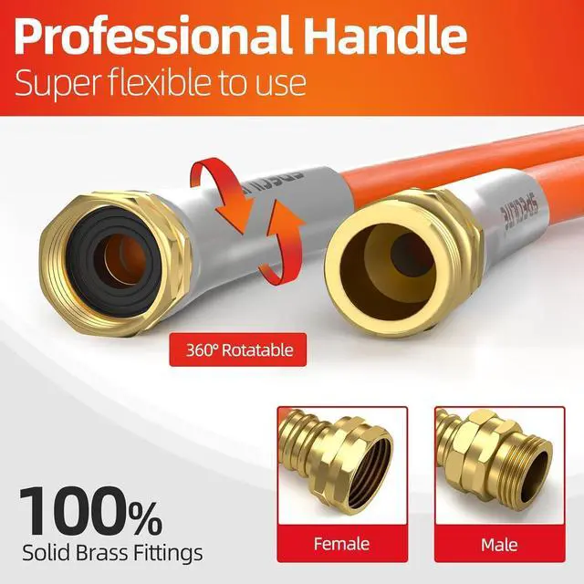 Alt view image 6 of 7 - Garden Hose 50 ft x 5/8 in Heavy Duty, Flexible and Lightweight Water Hose, Burst 600 psi, Kink-less Hybrid Rubber Hose for Backyard, 3/4'' Brass Fittings
