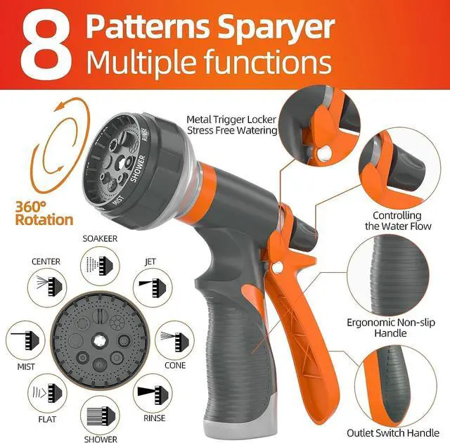 Alt view image 7 of 7 - Garden Hose 50 ft x 5/8 in Heavy Duty, Flexible and Lightweight Water Hose, Burst 600 psi, Kink-less Hybrid Rubber Hose for Backyard, 3/4'' Brass Fittings