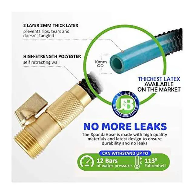 Alt view image 7 of 7 - 100ft Expandable Garden Hose Ultra-Strong 3750D, 4-Layer Latex Core, Brass 3/4" Connectors, 10-Pattern Nozzle & Storage Bag Lightweight, Kink-Reducing, Leak-Resistant