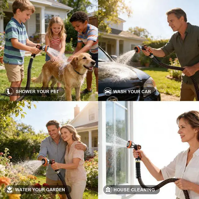 Alt view image 7 of 7 - Garden Hose 50ft, Lightweight Kink-Free Water Hose, Non-Expanding Flexible Outdoor Hose with Aluminum Fittings, Abrasion Resistant & Easy to Store for Yard, Lawn, Car Washing, Watering