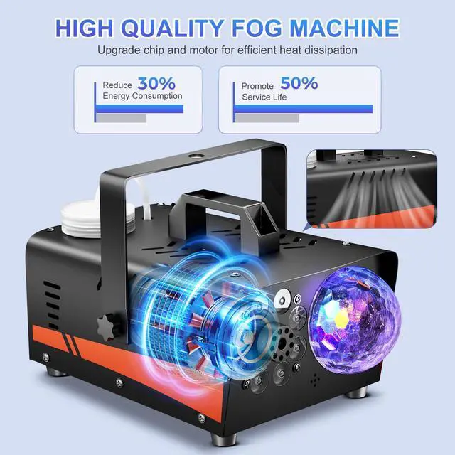 Alt view image 5 of 7 - Fog Machine, Smoke Machine with Disco Ball Lights, 800W and 4500CFM with 13-Color LED Effects, Wired And Wireless Remote Controls, Ideal for Indoor, Outdoor, Halloween, Wedding, and Parties