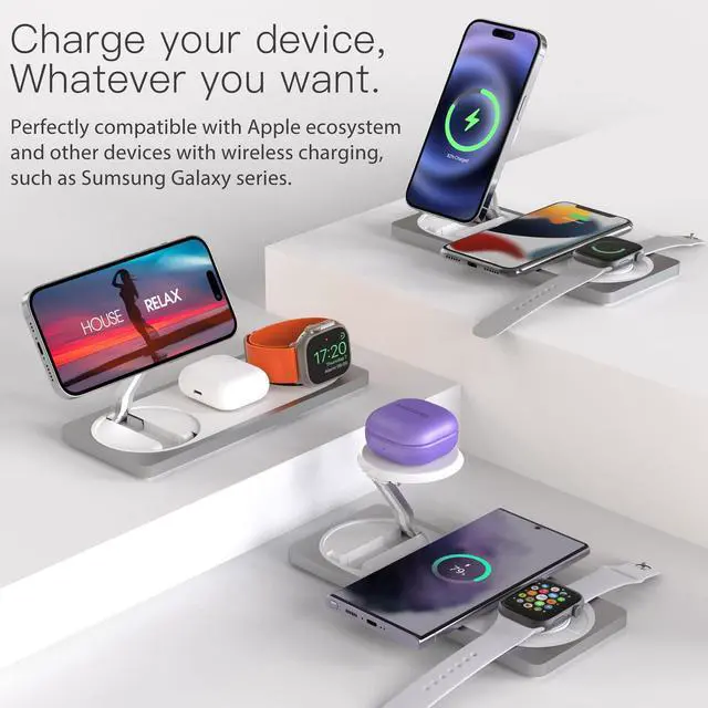 Alt view image 5 of 7 - 3 in 1 Wireless Charging Station for Apple Devices with MagSafe