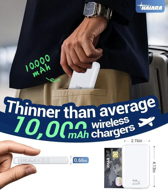 Alt view image 2 of 7 - Portable Charger for Magsafe Power Bank - 10000mAh Magnetic Phone Charger, USB-C 20W PD Fast Charging, Slim Wireless Battery Pack for iPhone 17/16/15/14/13 Series,for Travel Cruise Essentials-Pearl