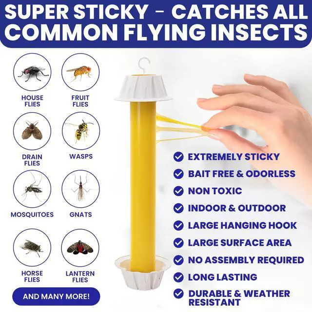 Alt view image 2 of 7 - Fly Stick Sticky Fly Traps for Indoors Outdoor 6pk. Non-Toxic Super Sticky Hanging Flies Catcher Paper Tape Strips for Home. Catches All Bugs and gnats. Indoor Outdoor House Flying Insect Trap.