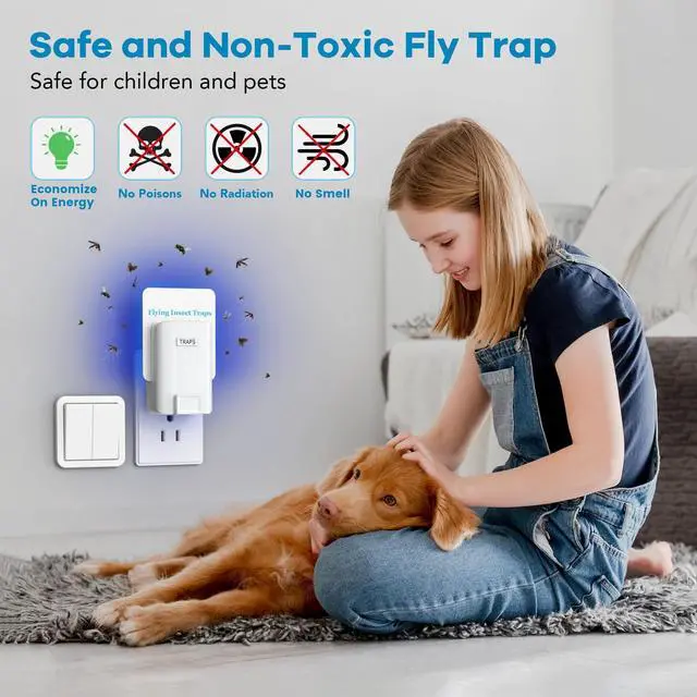 Alt view image 2 of 7 - Fly Trap Indoor, 2 Pack Fruit Fly Traps for Indoors with 6 Refills, Plug-in Flying Insect Trap for Gnats, Flies, Moths and Other Flying Bugs